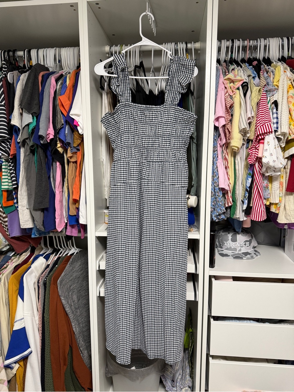 Old Navy Gingham Smocked Dress - Navy/White